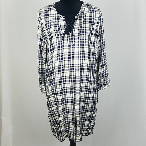 Madewell women S plaid Artiste tunic dress Lagenlook Relax Vacation - Picture 2 of 7